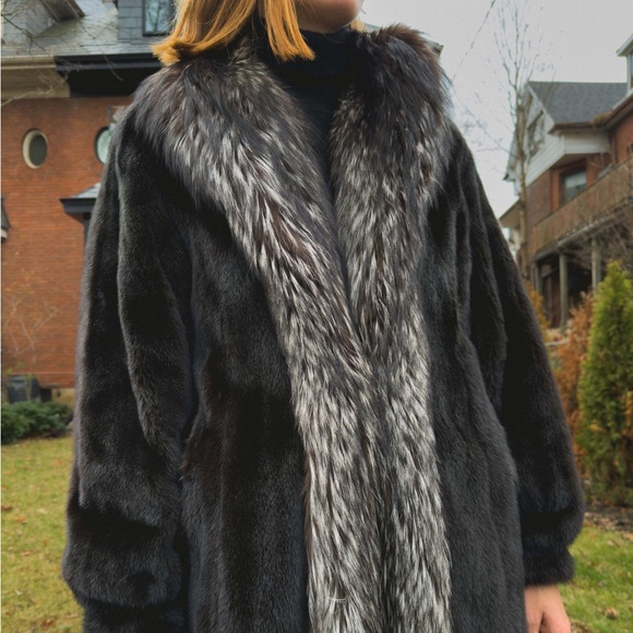 Dior Authentic Vintage Full Length Black Mink Coat with Fox Collar M/L - Picture 7 of 9